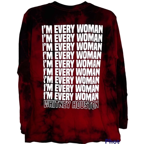 NWOT Whitney Houston I’m Every Woman Tie Dye Long Sleeve T-Shirt Red Women’s M - Picture 2 of 7